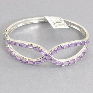 NWT Baguette Amethyst Sterling Silver Hinged Bangle 6.65 cttw